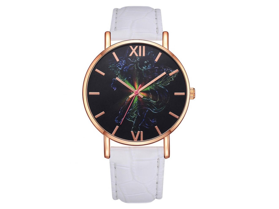 Relógio de pulso feminino casual Lvpai em aço com acabamento em ouro rosa e movimento de quartzo (branco)