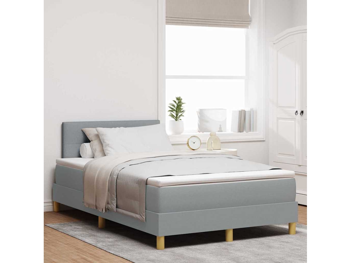 Vidaxl Cama Box Com Cabeceira Cinzento-claro 120 X 200 Cm Tecido