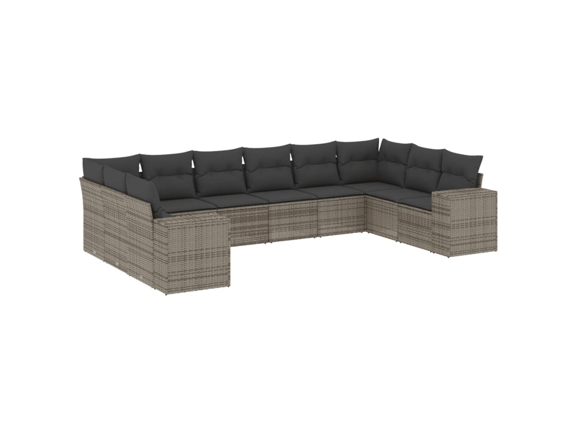 Conjunto de 10 Sofás de Jardim com Almofadões Vime Pe Cinzento MAISON EXCLUSIVE