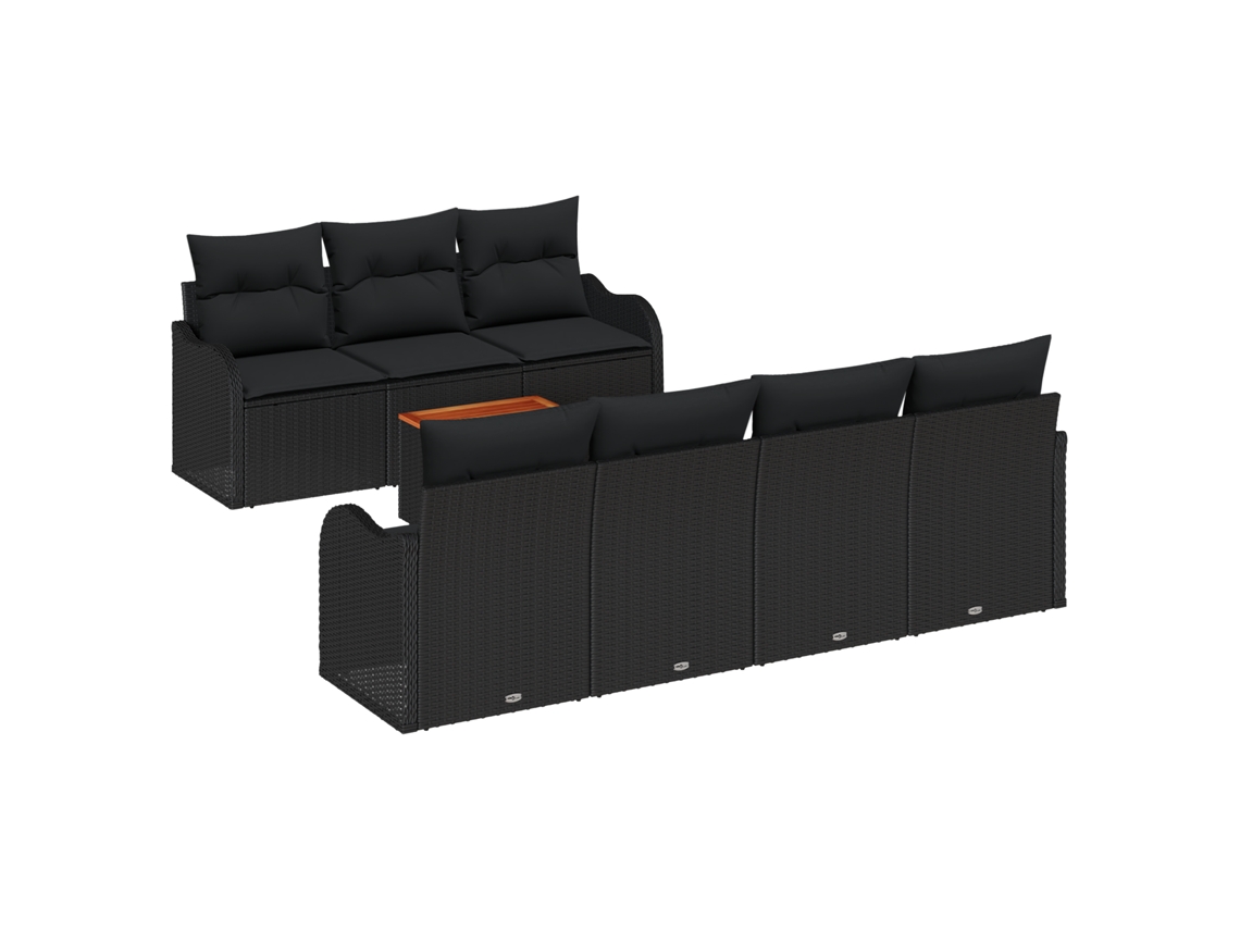 Conjunto 8 Sofá De Jardim Vidaxl Preto Vime Pe (55 X 55 X 37 Cm)