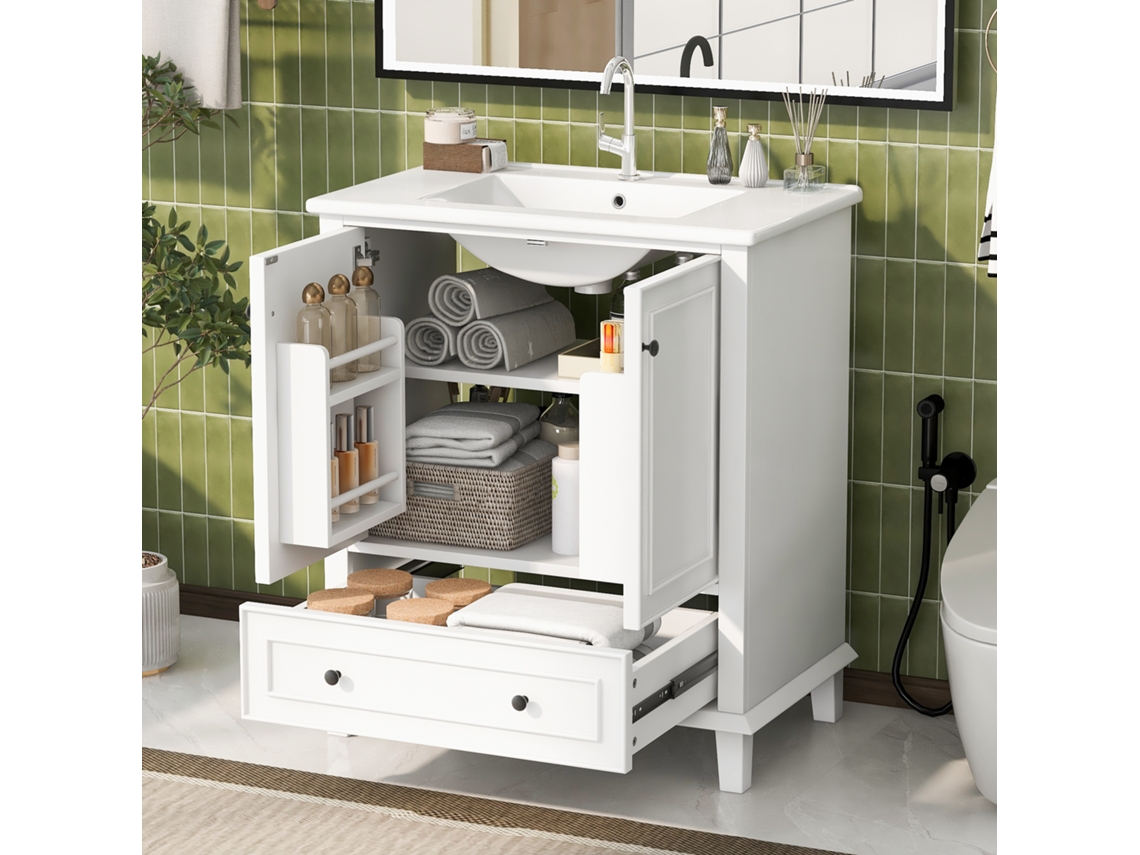 Armário Banheiro Chão Laqueado Cerâmica Branco 76x46x87cm VELTRIX
