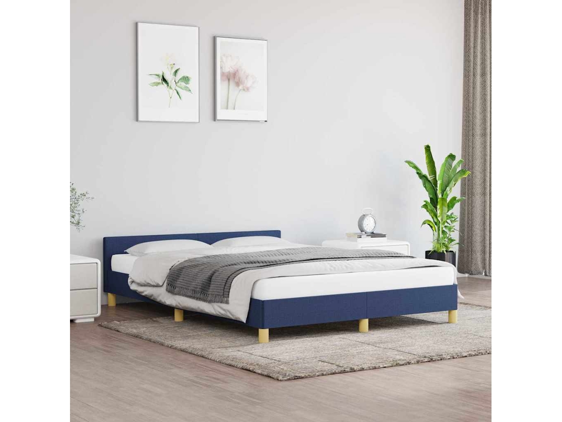 Vidaxl Estrutura Cama C/ Cabeceira Sem Colchão 140x200 Cm Tecido Azul