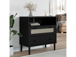 Vidaxl Aparador Senja Aspeto De Vime 80x40x80 Cm Pinho Maciço Preto