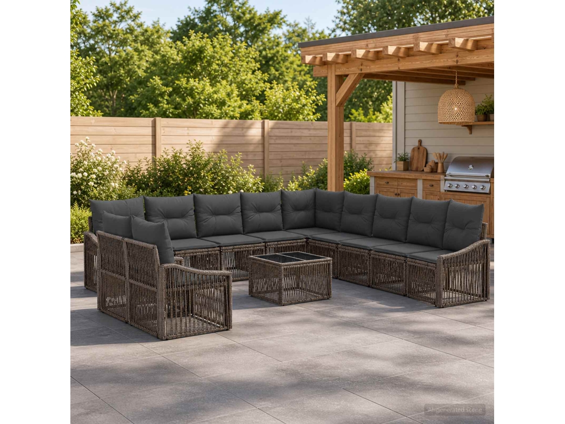 Vidaxl Conjunto De Sofá De Jardim 12 Pcs Cinzento Vime Pe