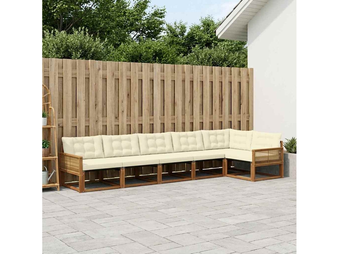 Vidaxl Conjunto De Sofás Para Exterior 6 Pcs Natural E Creme