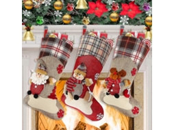 3 Meias De Natal Com Papai Noel, Boneco De Neve, Rena E Decorações De Festa De Natal. Loja Olysi