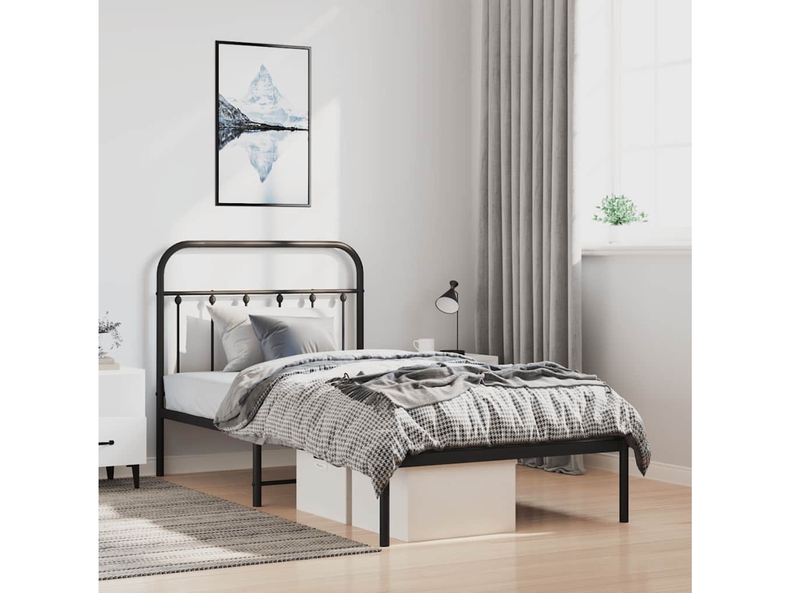 Vidaxl Estrutura De Cama Com Cabeceira 100x190 Cm Metal Preto