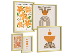 Conjunto De Pinturas Flores Estilosas E Geometria Espelharte (5 Peças)