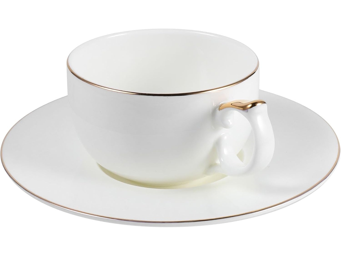 Conjunto De Xícara De Café De Porcelana De 101 A 200 Ml Com Pires Dourado, De Cerâmica De 1 Peça