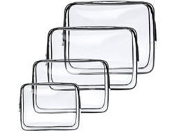 Conjunto de 4 Estojos Cosméticos Transparentes, Estojo de Higiene Pessoal em Pvc Reforçado Impermeável, Ideal para uma Família STELASPLEN
