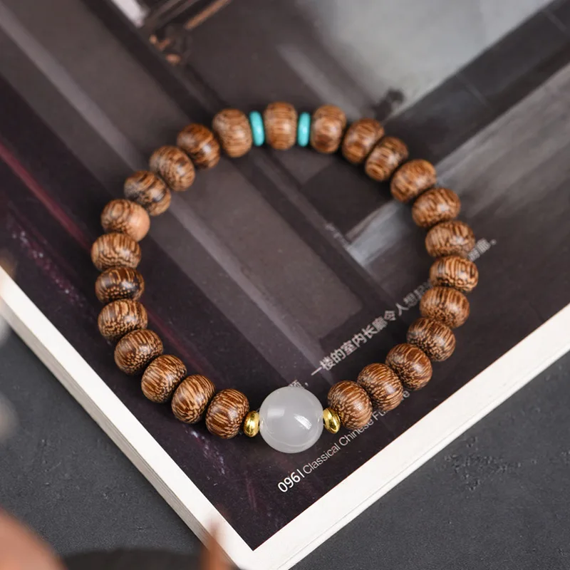 Pulseira Amuleto Artesanal com Contas de Ábaco, Feita de Madeira de Jacarandá Natural. MDUG