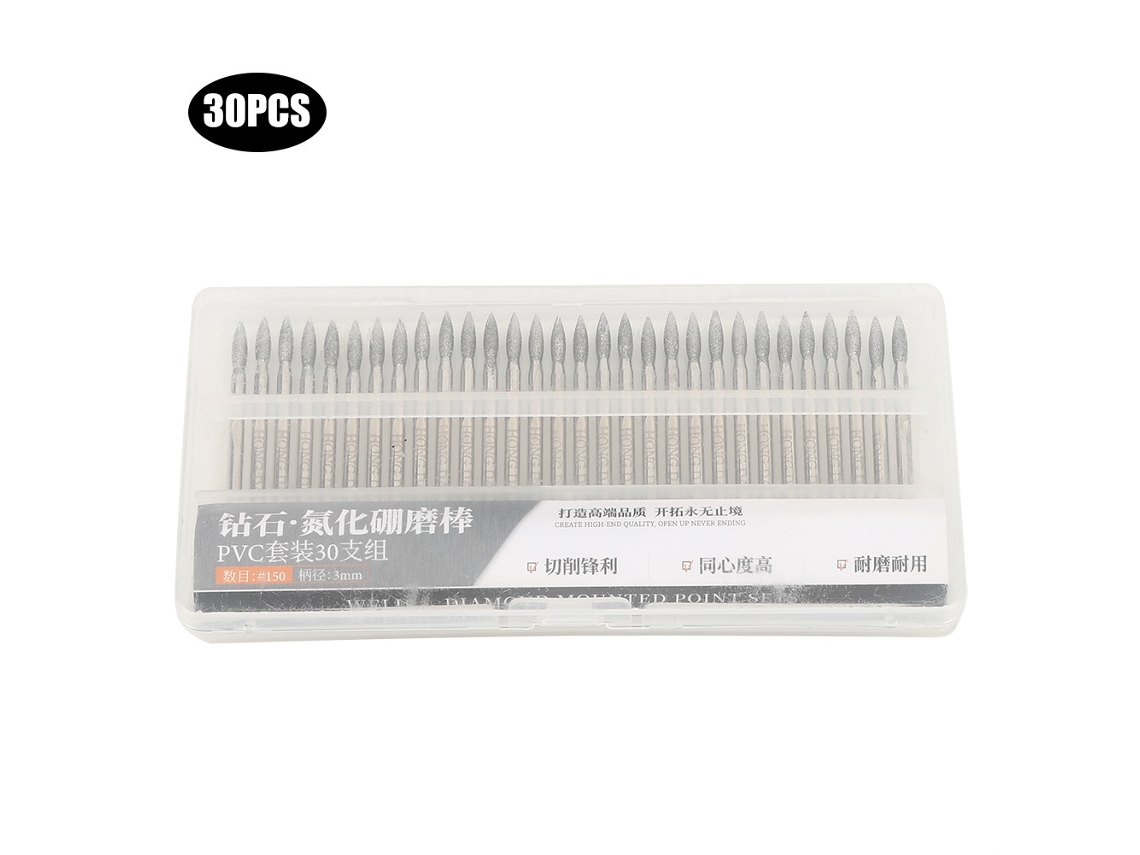 30pcs Brocas Diamante 150 Grit 3mm Para Esmeril Elétrico Gravura Jade Pedra