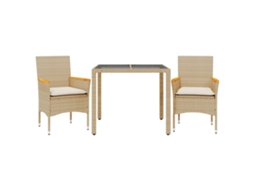 Conjunto de 3 Jantar Jardim com Almofadões Vime Pe/vidro Bege MAISON EXCLUSIVE