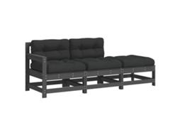 Maison Exclusive - 3 Pcs Conjunto Lounge Jardim C/ Almofadões Madeira Maciça Cinza