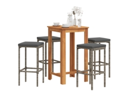 5 Pcs Conjunto De Bar P/ Jardim Acácia Maciça/vime Pe Cinza Dkd Home Decor