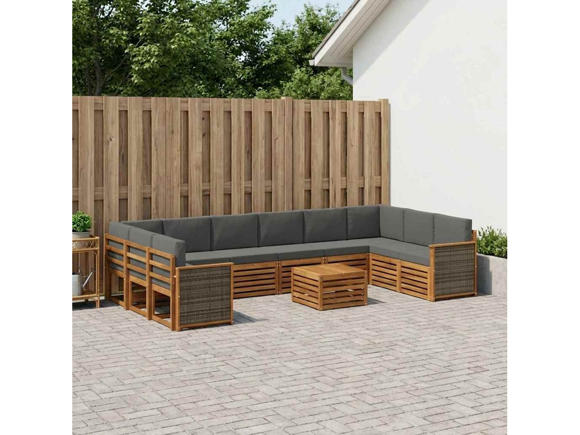 Vidaxl Conjunto De Sofás Para Exterior 8 Pcs Natural E Antracite