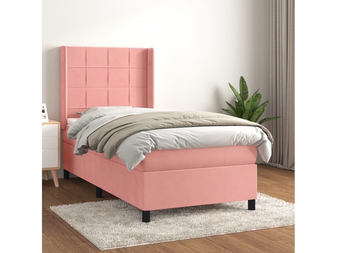 Vidaxl Cama Com Molas/colchão 90x200 Cm Veludo Rosa
