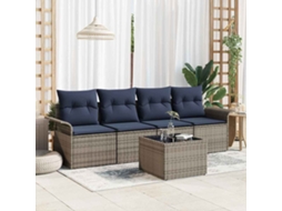 Vidaxl Conjunto De Sofá De Jardim 5 Pcs Cinza E Azul Marinho Vime Pe