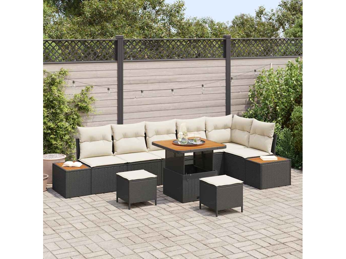 Vidaxl Conjunto De Sofá De Jardim 9 Pcs Preto Rattan Sintético