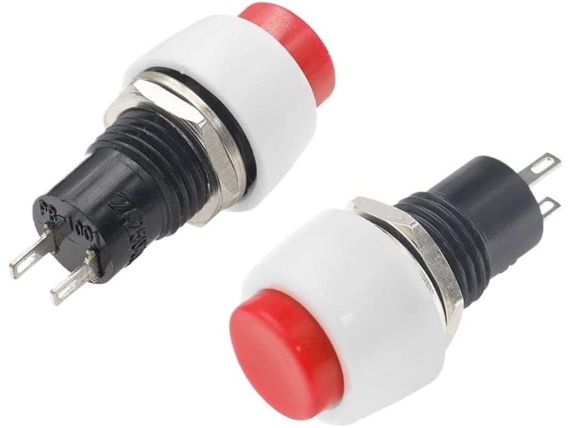 Conjunto De 6 Pequenos Interruptores Botão Pressão Redondos Com Travamento Automático, Furo De Montagem 10mm, Modelo Ds