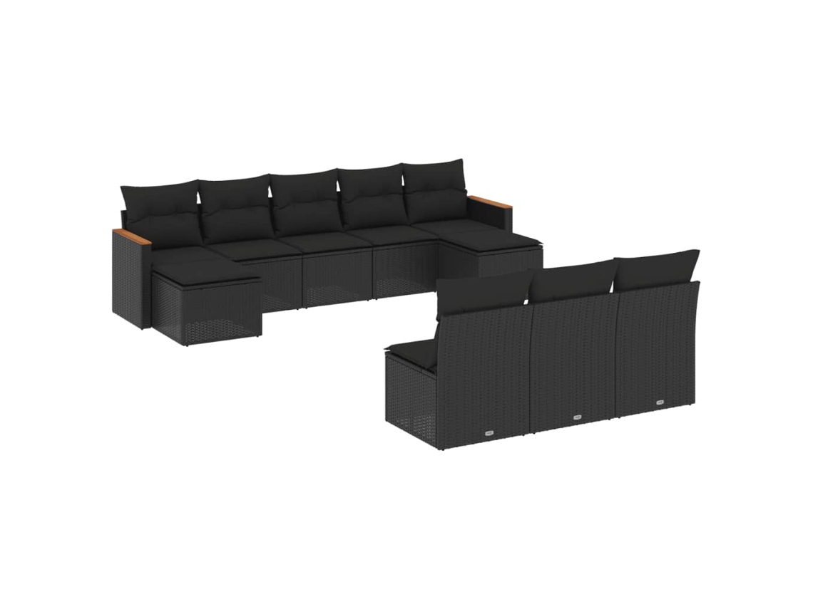 Conjunto de 10 Sofás de Jardim com Almofadões Vime Pe Preto MAISON EXCLUSIVE