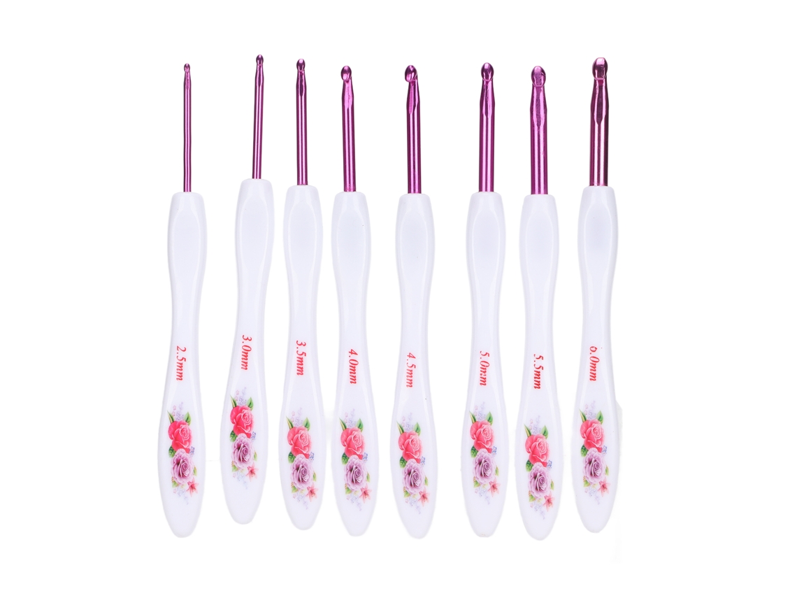 Conjunto de 8 Agulhas de Crochê com Cabo Curvo e Macio, Ferramenta de Tricô Portátil e Confortável para Entusiastas do Tricô, Rosa. AQUAFORGE