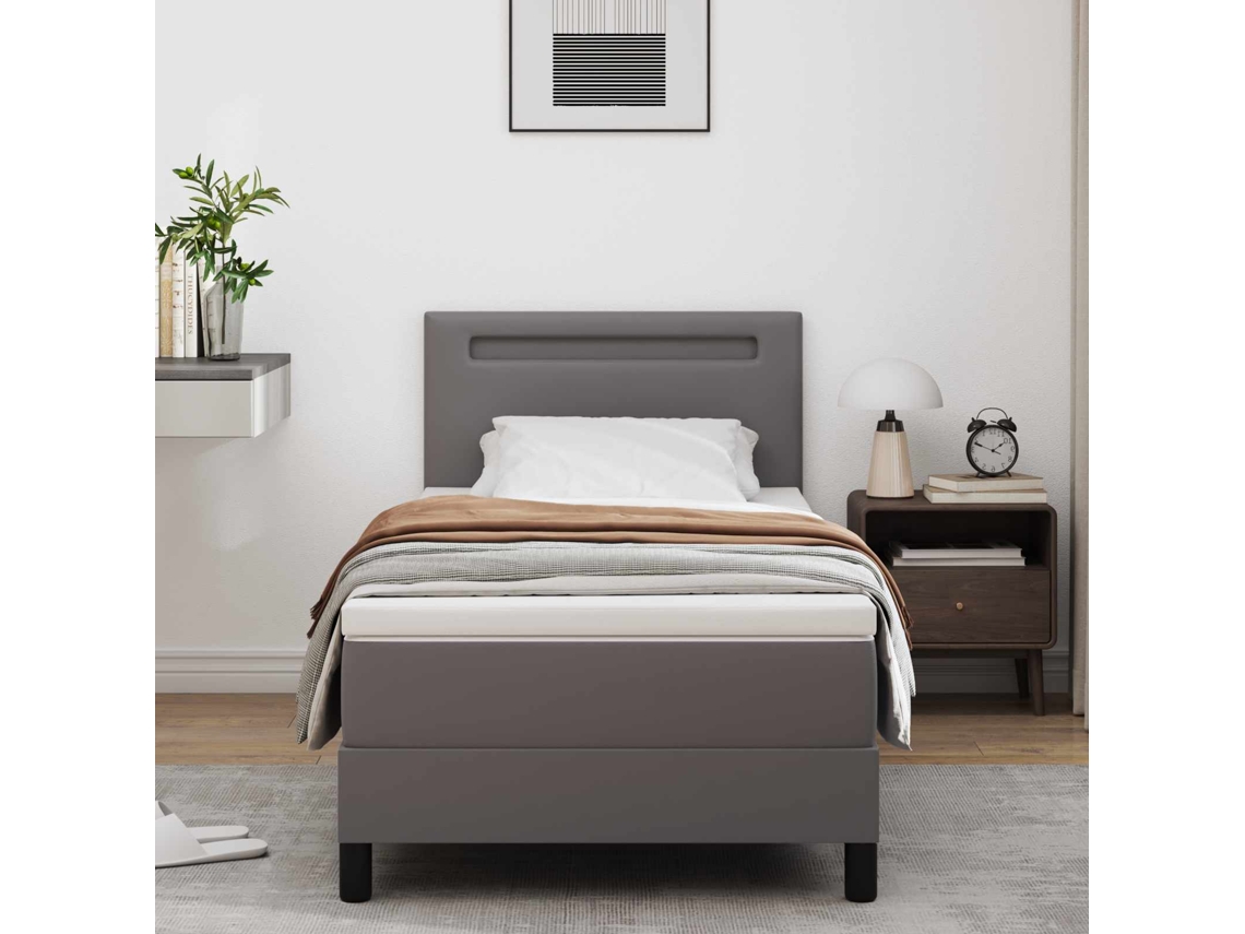 Vidaxl Cama Box Com Fitas Led Cinzeto 90 X 190 Cm Couro Sintético