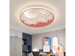 Plafon Led Rosa 40 Cm Com Lua E Estrelas, Luz Suave Para Quarto Infantil