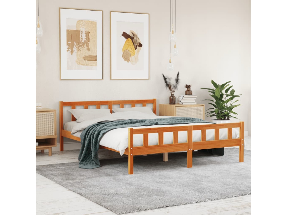 Vidaxl Cama Sem Colchão 150x200 Cm Madeira Pinho Maciça Castanho-mel