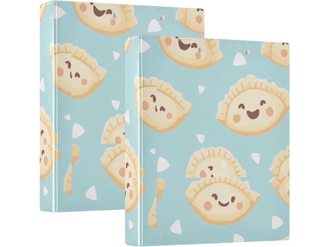 Pasta Cola para Desktop com Revestimento Duro, Pacote com 1 ou 2 Unidades, com Estampa Animada Almôndegas Branca, 3,8cm, 3 Anéis E