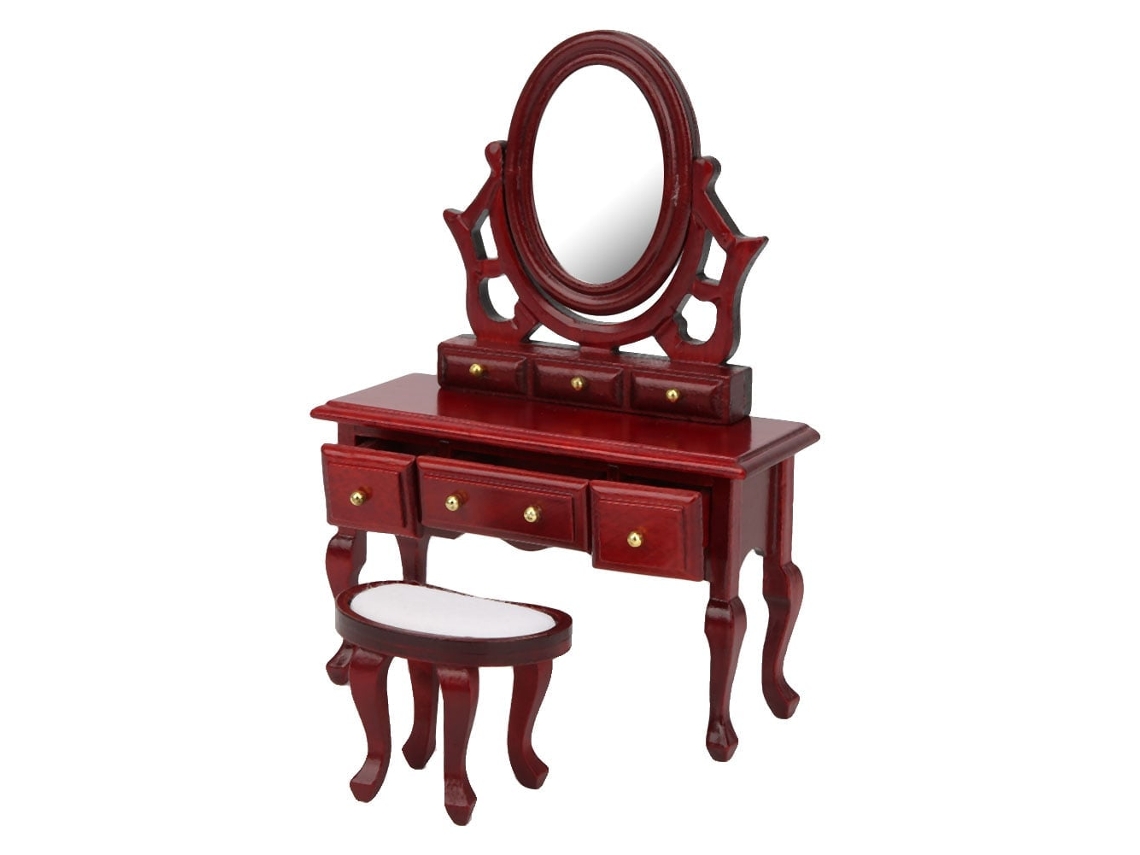 Primerox mesa de Maquiagem e Banqueta em Miniatura 1:12 para Casa de Bonecas Acessório de Brinquedo