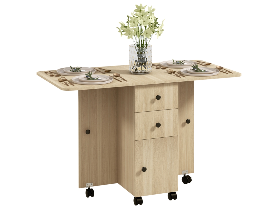 Mesa plegável BTFORUS com rodas e abas rebatíveis, 120x60x76,5cm em natural