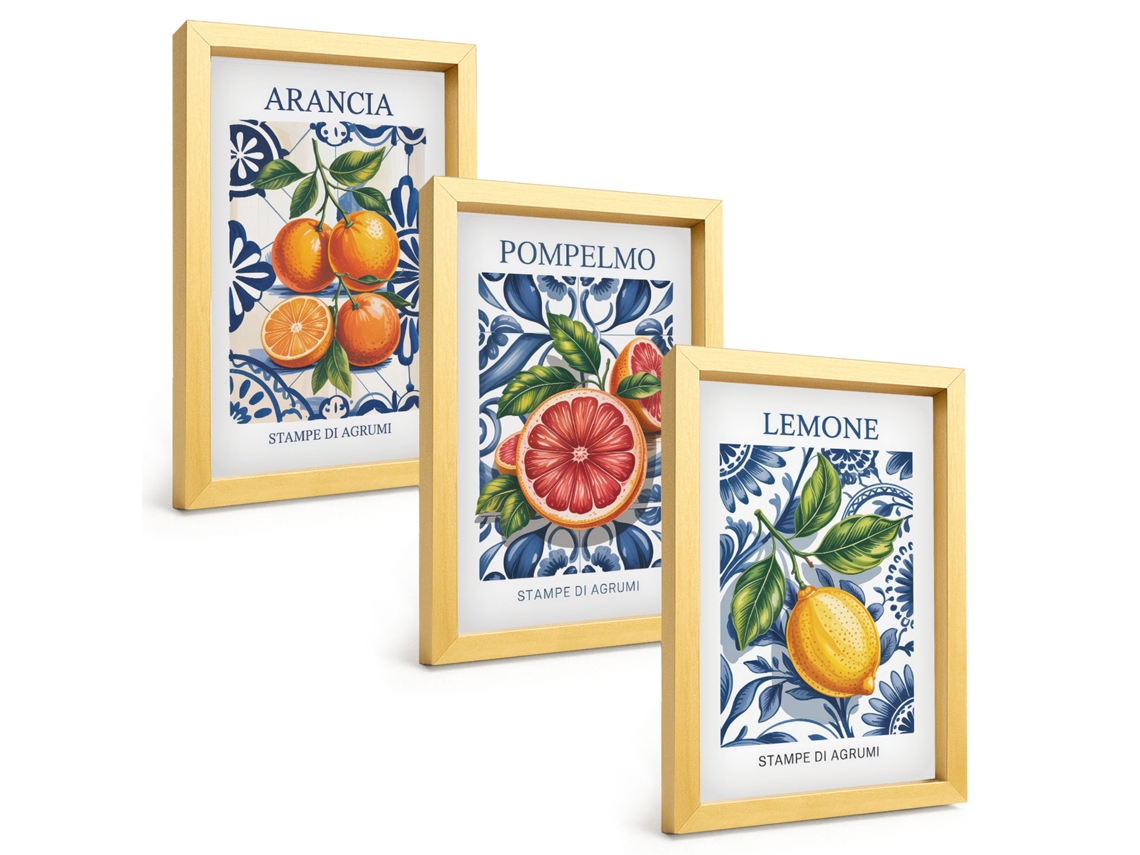 Pinturas Murais Modernaspôsteres De Moda Cítrica Italiana Moldura Dourada Fotos Para O Corredor Espelharte (3 Peças 20x30 Cm)