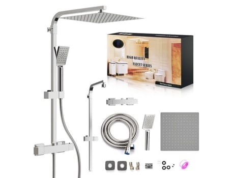 Conjunto De Chuveiro Com Termostato E Chuveiro De Chuva Em Aço Inoxidável 30x30 Mulisoft