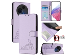Capa De Couro Para Celular Com Padrão Rfid Em Relevo De Gato E Rato Com Cordão