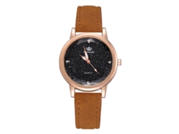 Relógio de Pulso Feminino Fashion com Pulseira Pu Movimento de Quartzo Dial Redondo Café