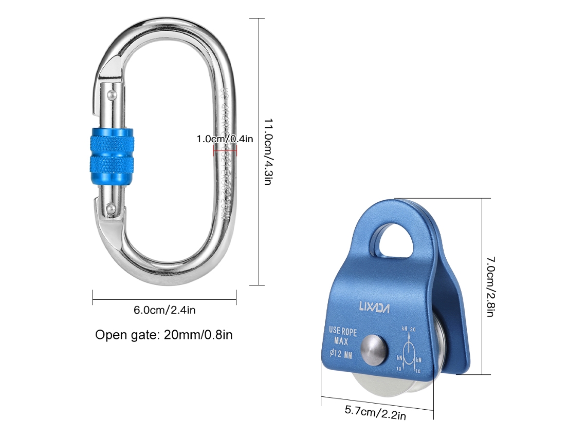 Polia Móvel 20kn com Mosquetão de Bloqueio por Parafuso 25kn para Escalada e Rigging