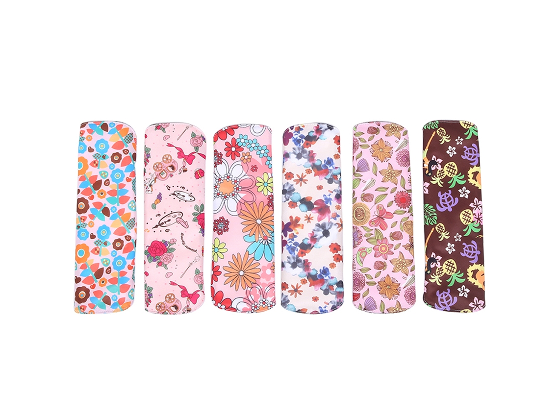 Conjunto de 6 Absorventes Menstruais de Carvão de Bambu, Laváveis, para Mulheres (+++++) AQUAFORGE (m 18 X 25 Cm)
