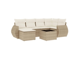 Conjunto de 7 sofás para jardim com almofadões Vime Pe Bege MAISON EXCLUSIVE (7 peças)