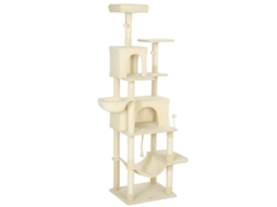 Arranhador Com Plataformas Caverna Postes De Sisal Bolas E Corda Para Brincar 60x48x202 Cm Bege