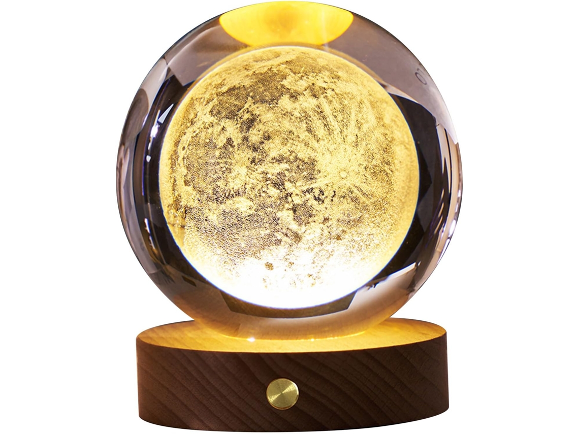 Luminária Noturna Em Formato De Bola Cristal 3d, Luz Suave Com Base
