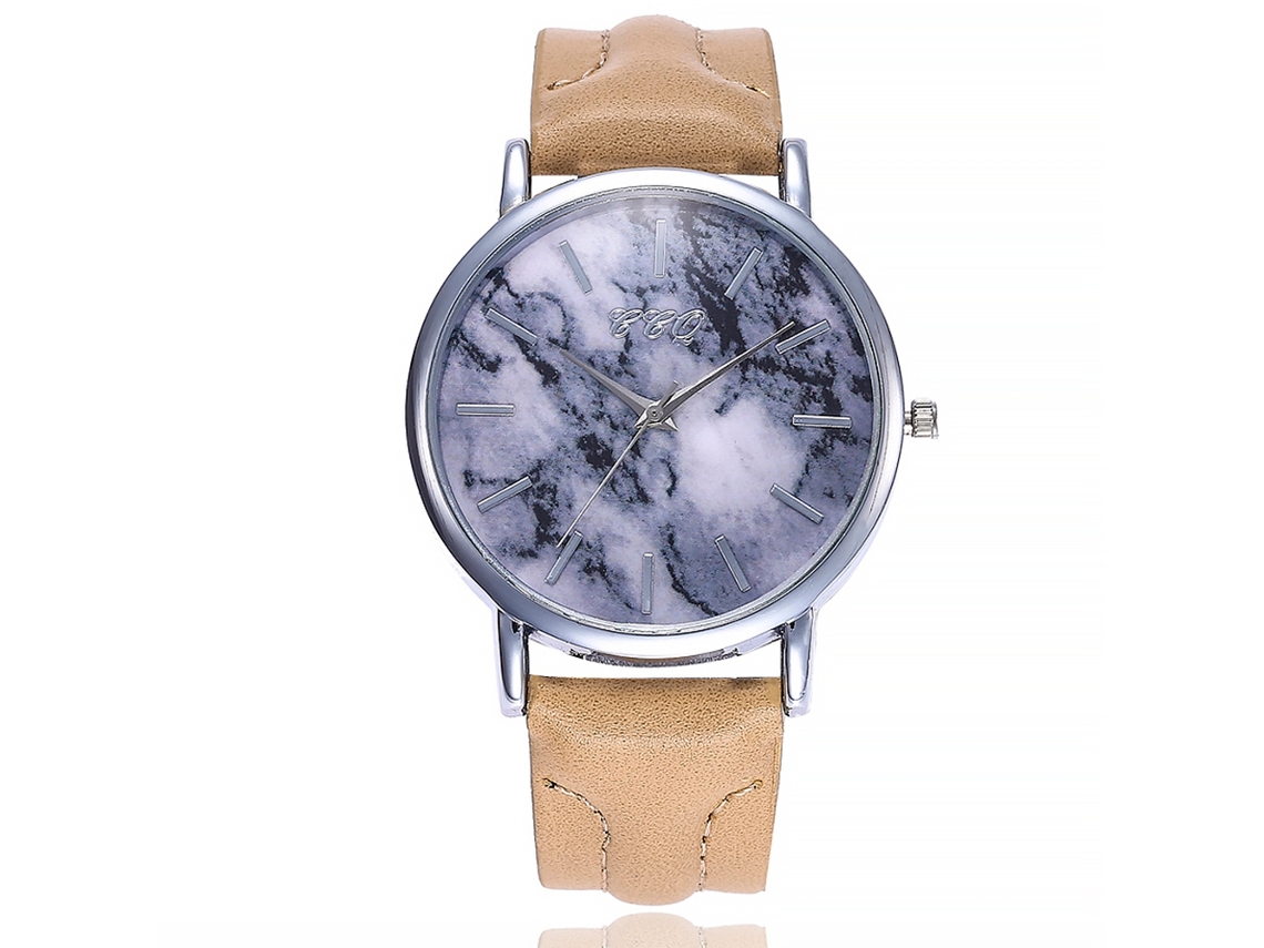 Reloj De Pulsera De Cuarzo Unisex Con Correa De Cuero Pu Ccq Marbled Fashion (crema)