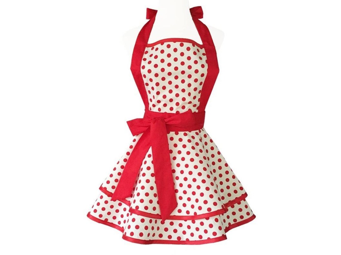 Delantal Artesanal de Algodón Retro para Mulheres e Meninas, Cozinha, Bolo, Vermelho, Ajuste de Ponto, Lavável na Máquina