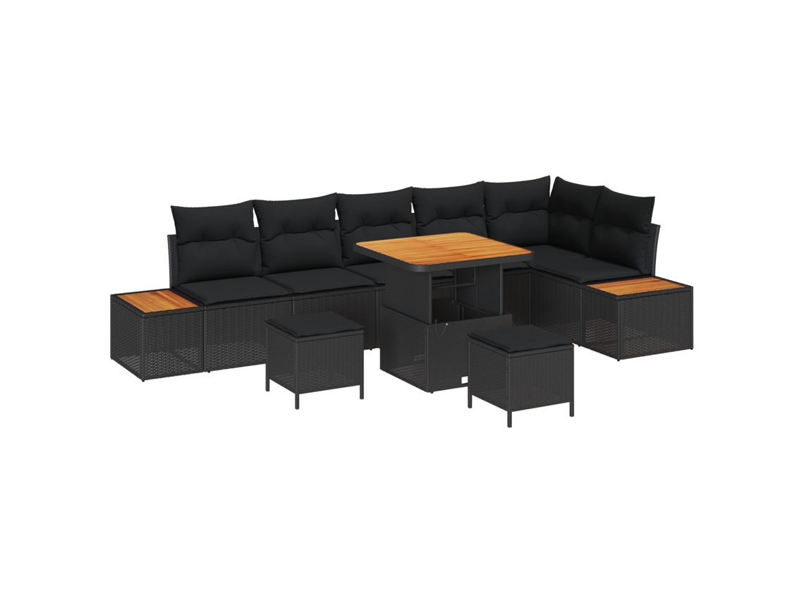 Conjunto 9 Conjunto De Sofá De Jardim Vidaxl Preto Vime Pe (80 X 80 X 71 Cm)