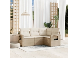 4 Pcs Conjunto De Sofás Para Jardimconjuntos Relax Jardimconjunto De Jantar C/ Almofadões Vime Pe Bege Cfw708453 Lovely Home