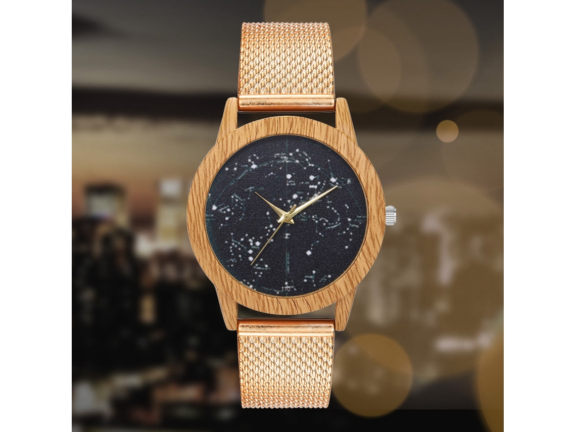 Relógio de quartzo casual unissex com pulseira de silicone dourada rosê.