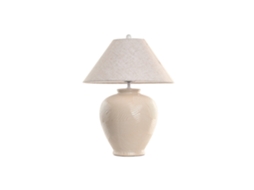 Abajur de Mesa em Cerâmica Cor Creme com Detalhes em Linho, 45x45x60cm ALEXANDRA HOUSE LIVING