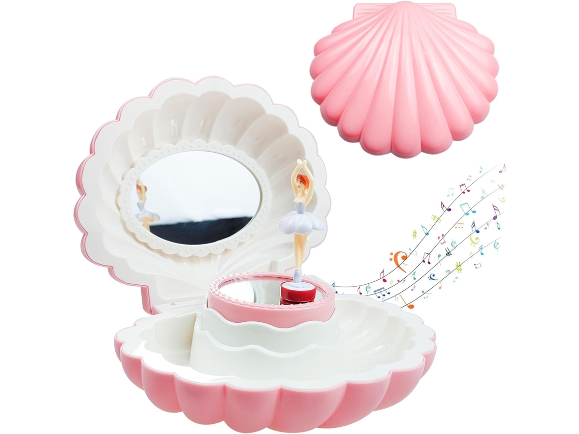 Caixa de Música Bailarina com Melodia Espelho Concha Presente Aniversário para Meninas AQUAFORGE