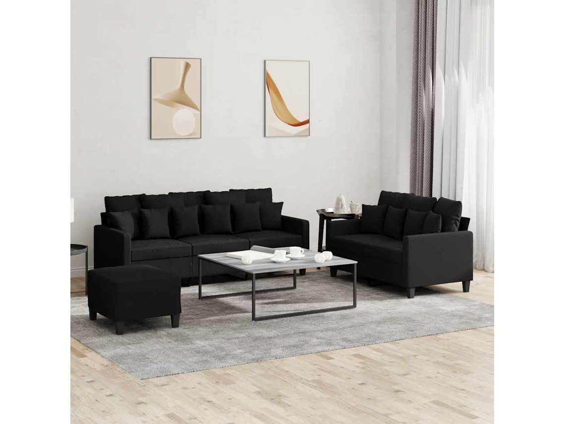 Vidaxl 3 Pcs Conjunto De Sofás Com Almofadões Tecido Preto