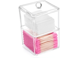 Dispenser de Algodão com 2 Peças, Organizador Transparente de Cotonetes, Caixa de Armazenamento para Maquiagem S/MARCA